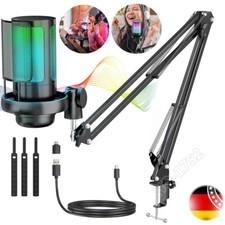 Gaming RGB Mikrofon PC Microphone Streaming Podcast Kondensator mit Arm Ständer