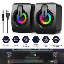 Kompakt Stereo RGB Lautsprecher für PC Computer Laptop Desktop Boxen USB AUX
