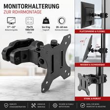 Monitorhalterung Rohrmontage 17–32 Zoll VESA 75x75 100x100 bis 8 kg Schwarz