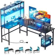150 cm Gaming Tisch L Form mit LED & Steckdosen, Schreibtisch mit Monitorständer