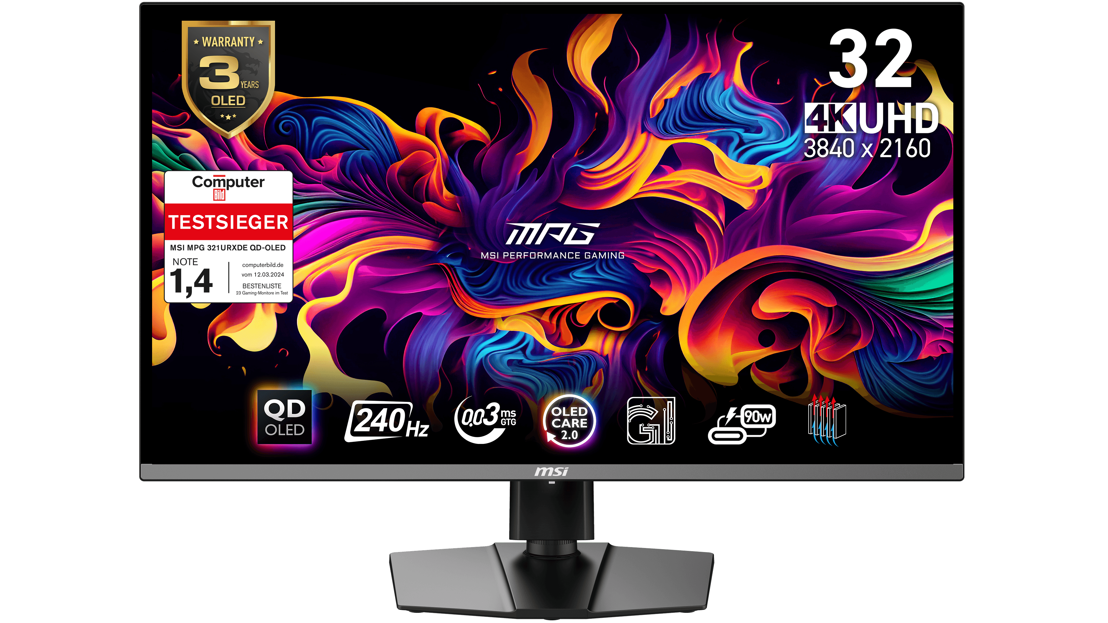 MSI MPG 321URXDE QD-OLED Gaming Monitor - 4K UHD, 240 Hz, 0,03ms MSI OLED Care 2.0, HDMI 2.1