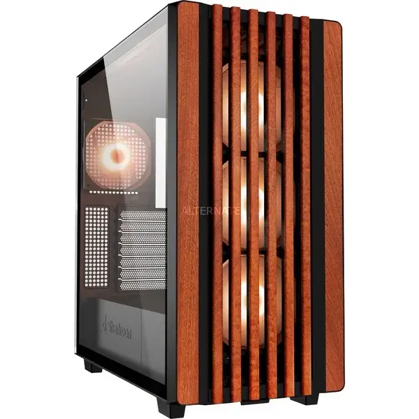 Sharkoon Rebel C70G RGB , Tower-Gehäuse schwarz/holz, Tempered Glass