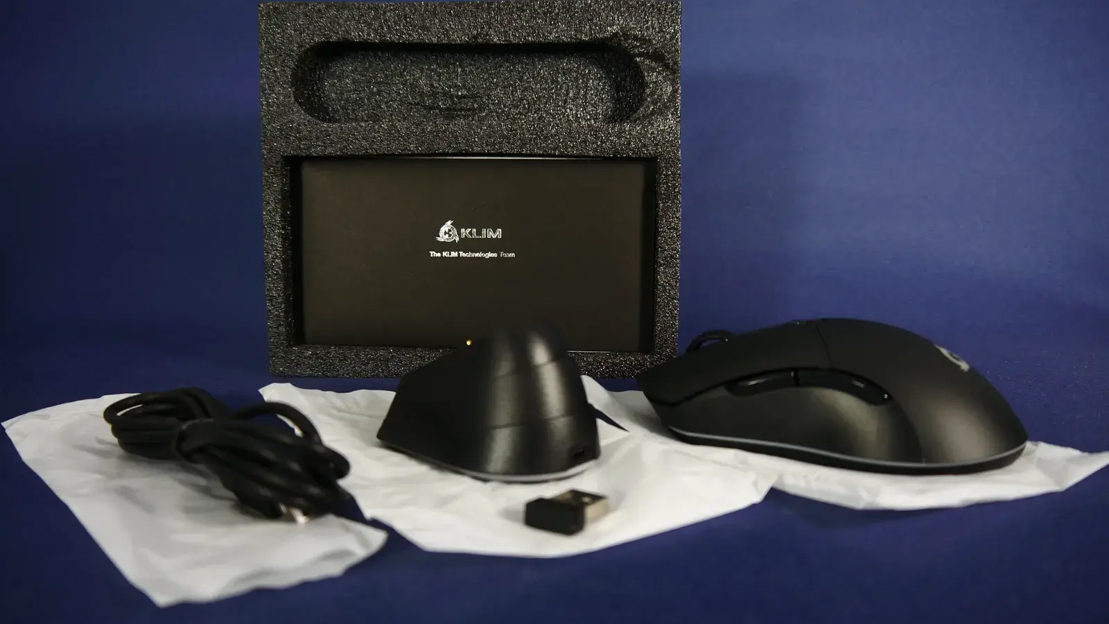 Lieferumfang: Maus, Ladedock, USB-Dongle und Kabel