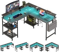 L-förmiger Gaming-Schreibtisch mit RGB-LED, Steckdosen, Stauraum, Monitorständer