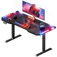 Höhenverstellbarer Schreibtisch, Gaming Tisch mit LED, Elektrischer Schreibtisch