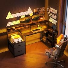 HOMCOM Gaming Tisch L-förmiger 165 x 80 cm Schreibtisch mit LED & Steckdosen
