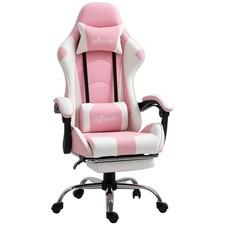Gamingstuhl Computerstuhl mit verstellbare Kopfstütze ergonomisch PVC Rosa+Weiß