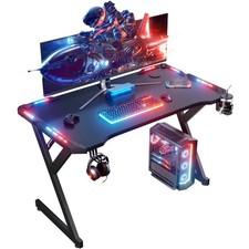 100x55 cm Gaming Tisch mit LED, Gaming Schreibtisch, PC Tisch mit Getränkehalter