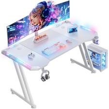 120/140/160 x 60 cm Gaming Tisch mit LED, Gaming Schreibtisch mit Getränkehalter