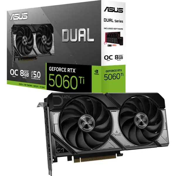 ASUS GeForce RTX 5060 Ti DUAL OC 8GB, Grafikkarte schwarz, DLSS 4, 3x DisplayPort, 1x HDMI 2.1