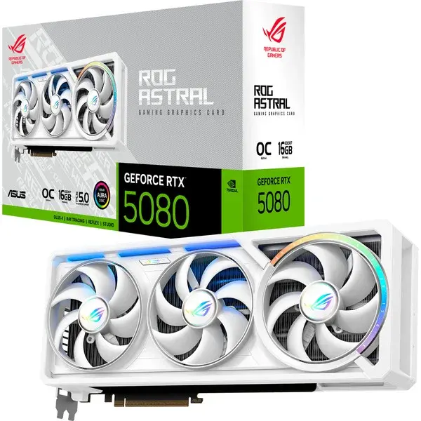 ASUS GeForce RTX 5080 ROG ASTRAL GAMING OC WHITE, Grafikkarte weiß, DLSS 4, 3x DisplayPort, 2x HDMI 2.1