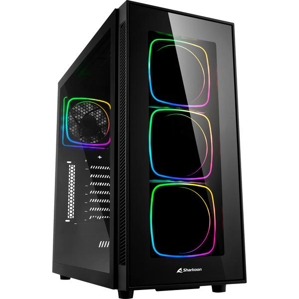 Sharkoon TG6 RGB Generalüberholt, Tower-Gehäuse schwarz, Front und Seitenteil aus gehärtetem Glas