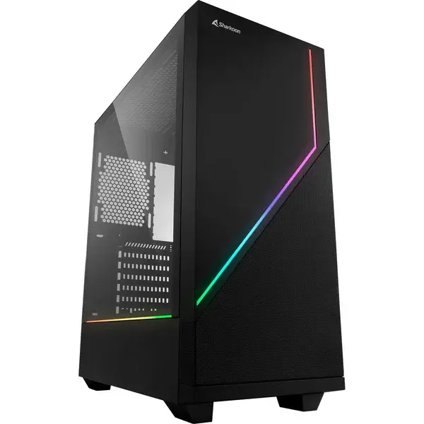 Sharkoon RGB FLOW Generalüberholt, Tower-Gehäuse schwarz, Seitenteil aus gehärtetem Glas