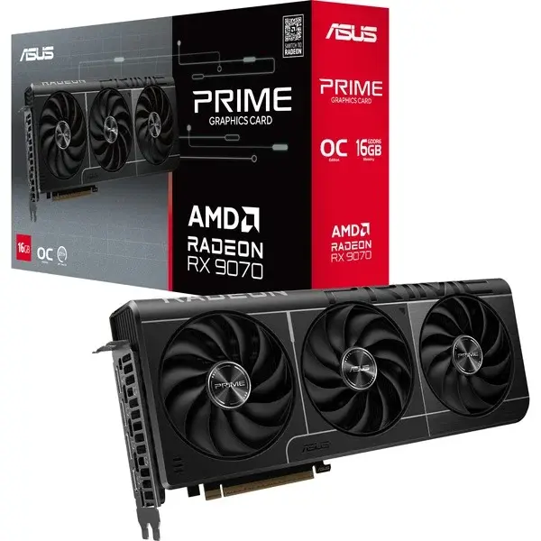 ASUS Radeon RX 9070 PRIME GAMING OC, Grafikkarte grau, RDNA4, GDDR6, 3x DisplayPort, 1x HDMI