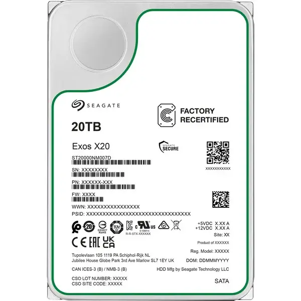 Seagate Exos X20 20 TB Generalüberholt, Festplatte SATA 6 Gb/s, 3,5"