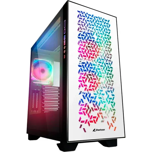 Sharkoon ELITE SHARK CA300H Generalüberholt, Big-Tower-Gehäuse weiß, 2x gehärtetes Glas
