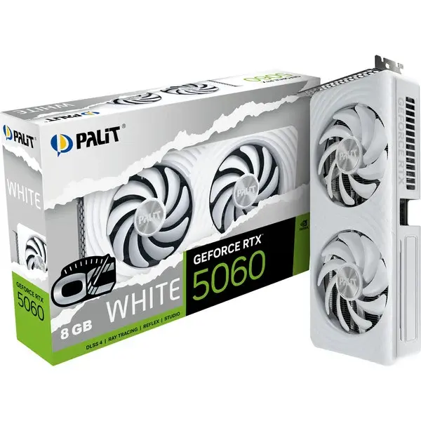 Palit GeForce RTX 5060 OC WHITE 8GB, Grafikkarte weiß, DLSS 4, 3x DisplayPort, 1x HDMI 2.1
